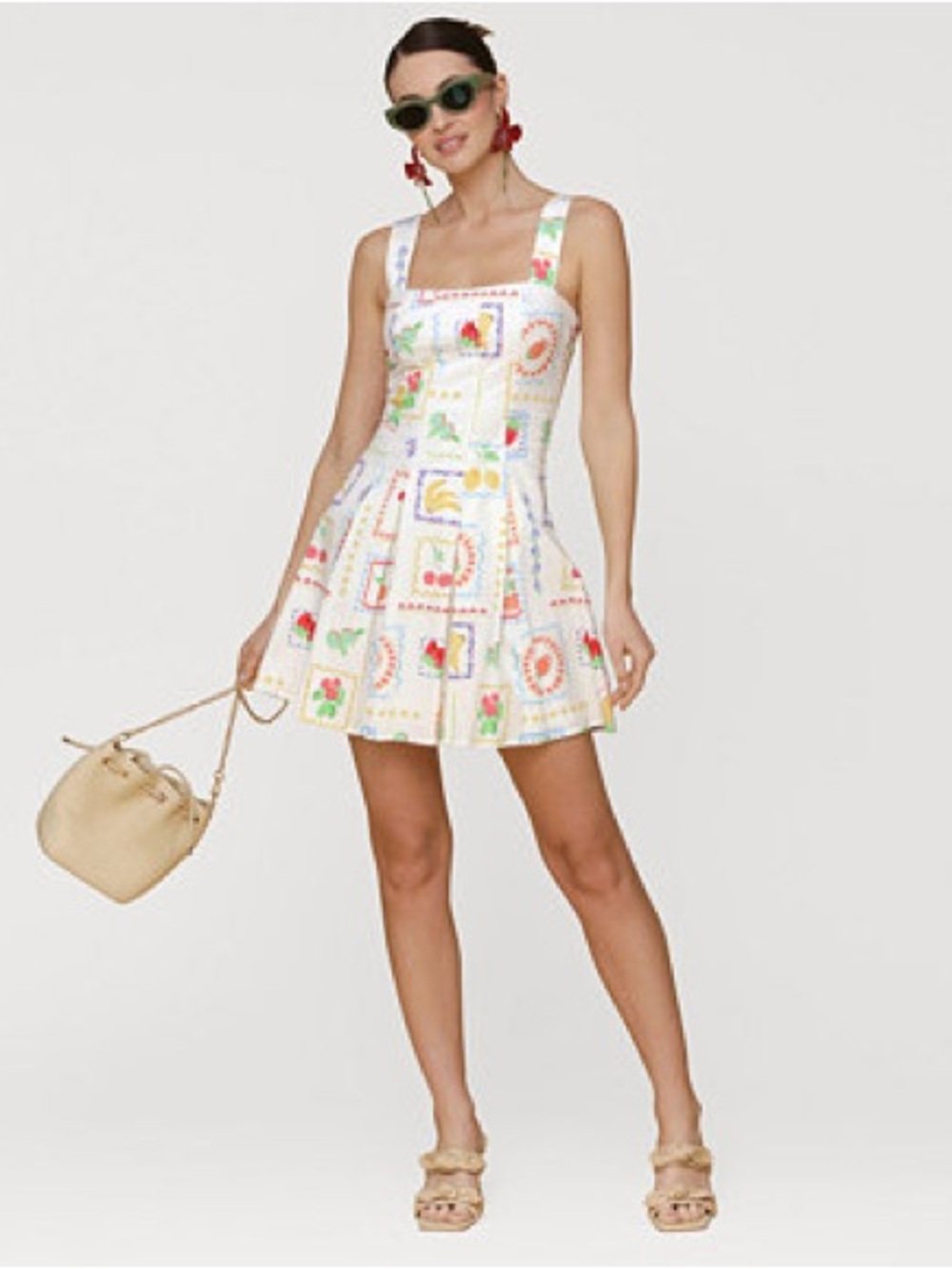Avec Les Filles Fruit-Print Flared Mini Dress